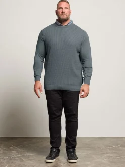 BadRhino Big & Tall Blue Cable Mockshirt Knitted Jumper