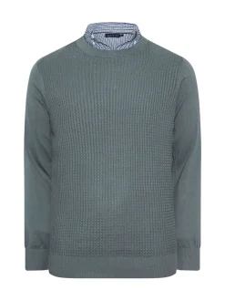 BadRhino Big & Tall Blue Cable Mockshirt Knitted Jumper