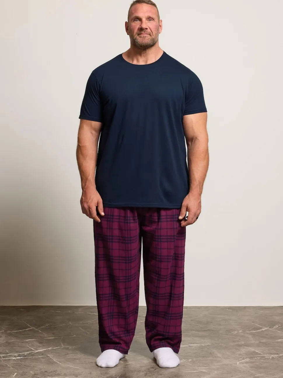BadRhino Big & Tall Blue Checked T-Shirt amd Pyjama Bottoms Set