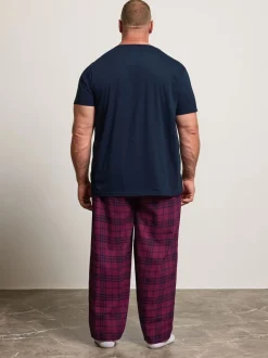 BadRhino Big & Tall Blue Checked T-Shirt amd Pyjama Bottoms Set