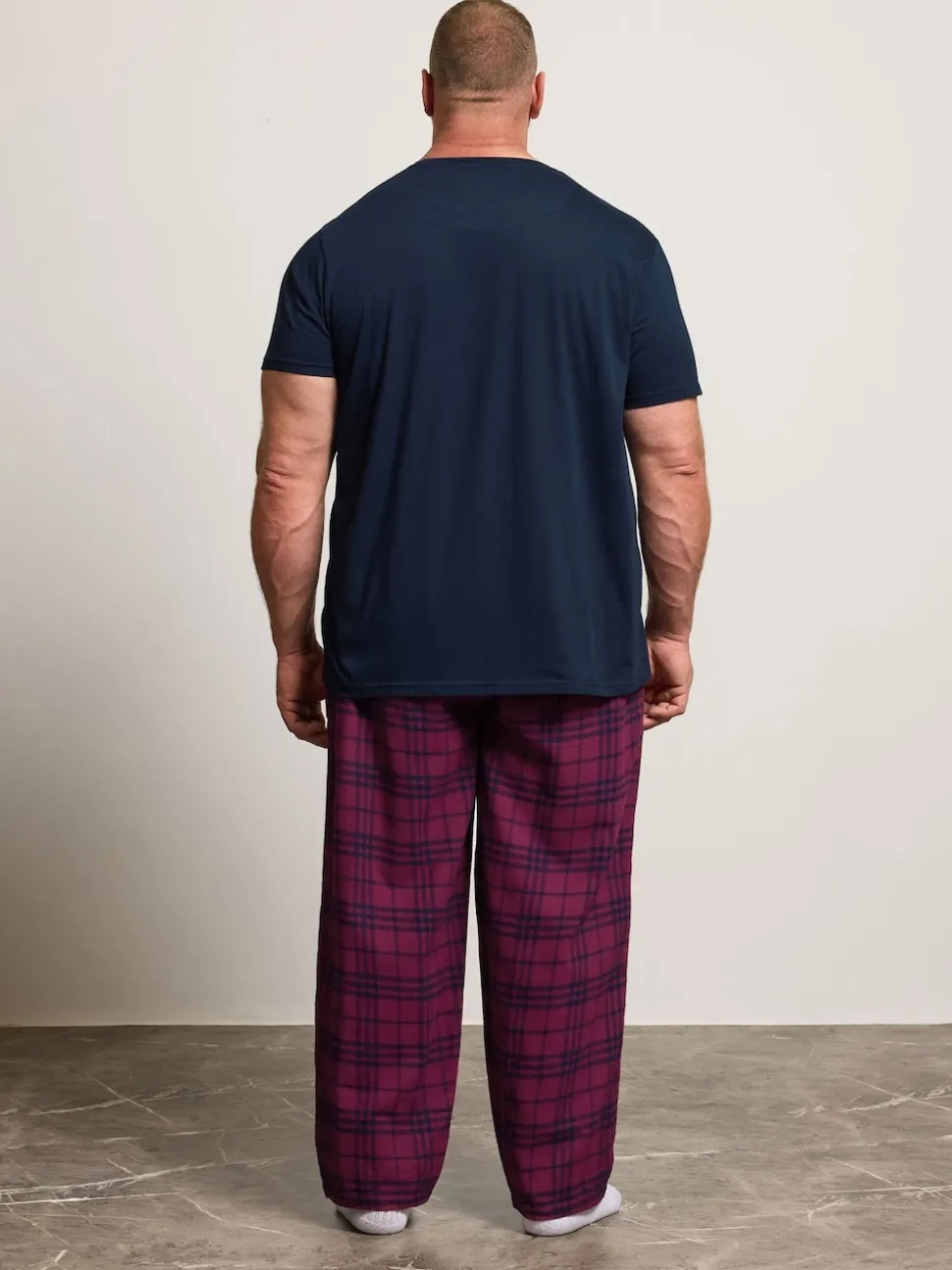 BadRhino Big & Tall Blue Checked T-Shirt amd Pyjama Bottoms Set