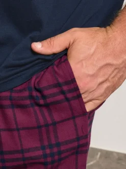 BadRhino Big & Tall Blue Checked T-Shirt amd Pyjama Bottoms Set