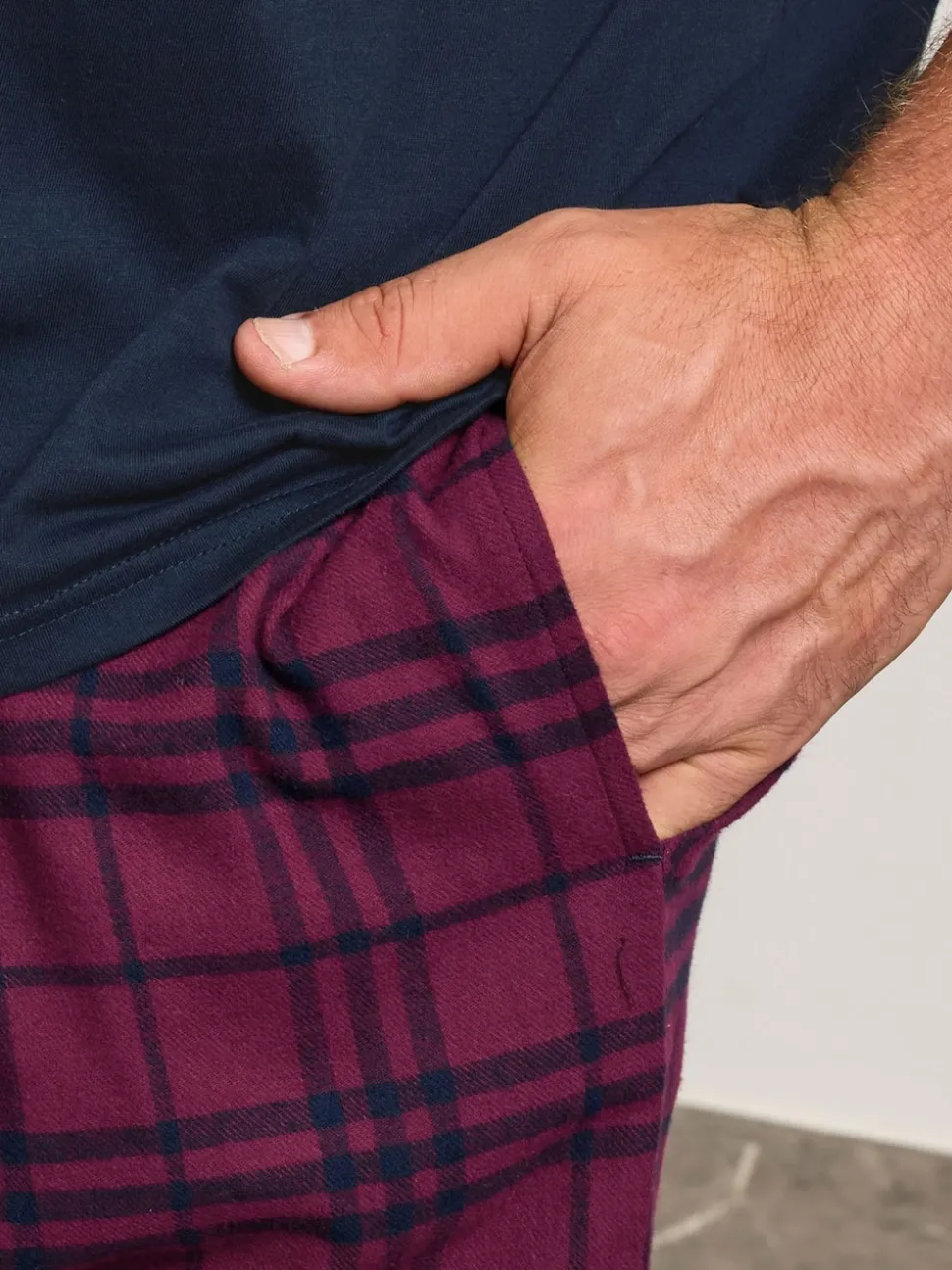 BadRhino Big & Tall Blue Checked T-Shirt amd Pyjama Bottoms Set