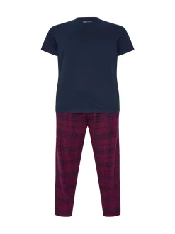 BadRhino Big & Tall Blue Checked T-Shirt amd Pyjama Bottoms Set