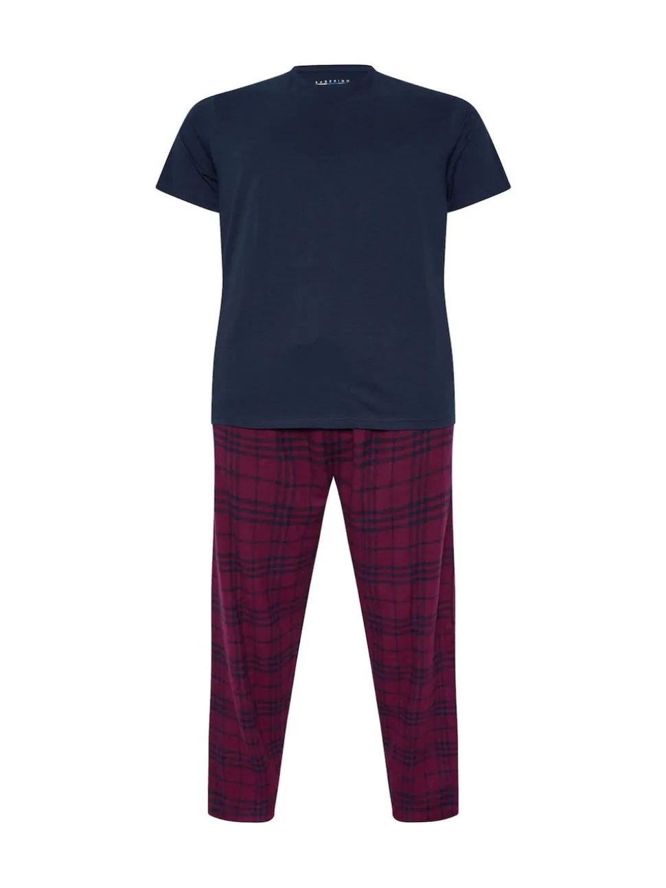 BadRhino Big & Tall Blue Checked T-Shirt amd Pyjama Bottoms Set