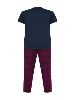 BadRhino Big & Tall Blue Checked T-Shirt amd Pyjama Bottoms Set