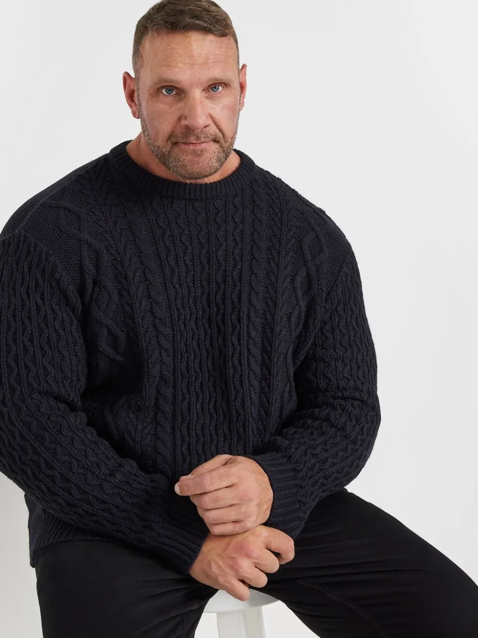BadRhino Big & Tall Blue Heavy Cable Crew Jumper