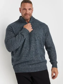 BadRhino Big & Tall Blue Knitted Quarter Zip Jumper