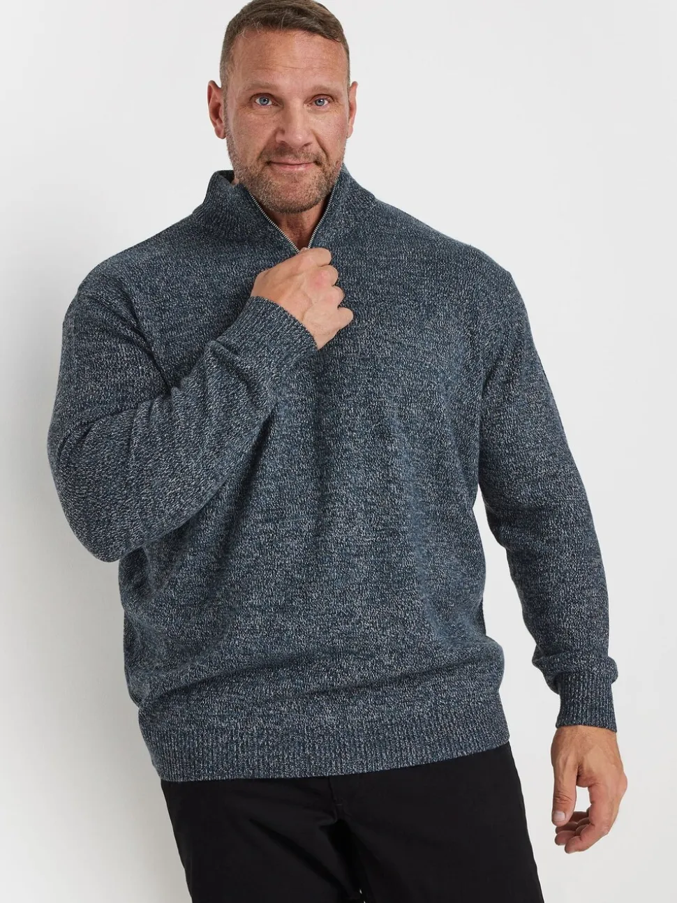 BadRhino Big & Tall Blue Knitted Quarter Zip Jumper