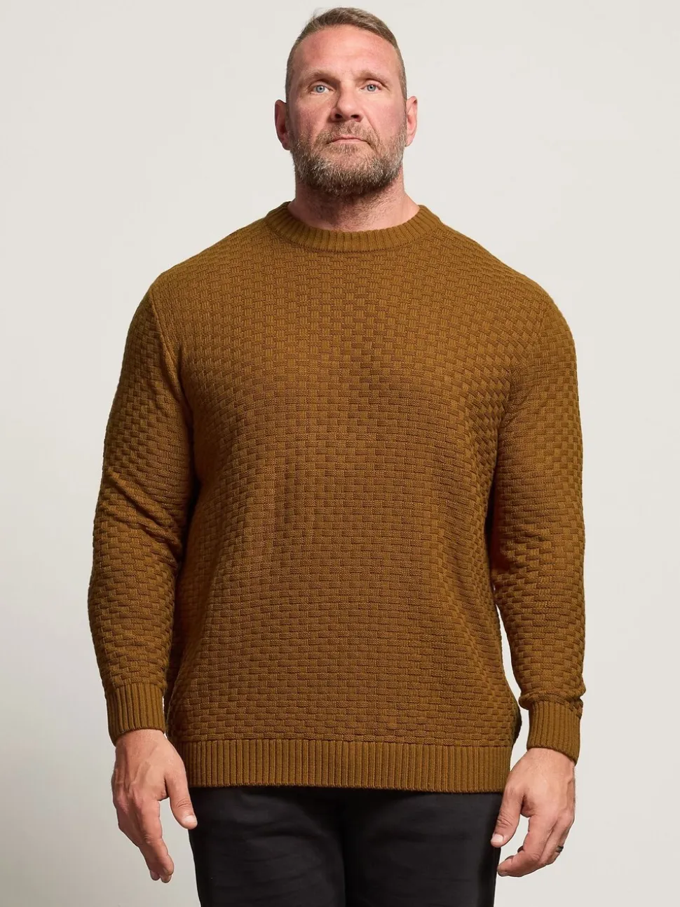 BadRhino Big & Tall Brown Textured Crew Neck Knitted Jumper