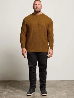 BadRhino Big & Tall Brown Textured Crew Neck Knitted Jumper