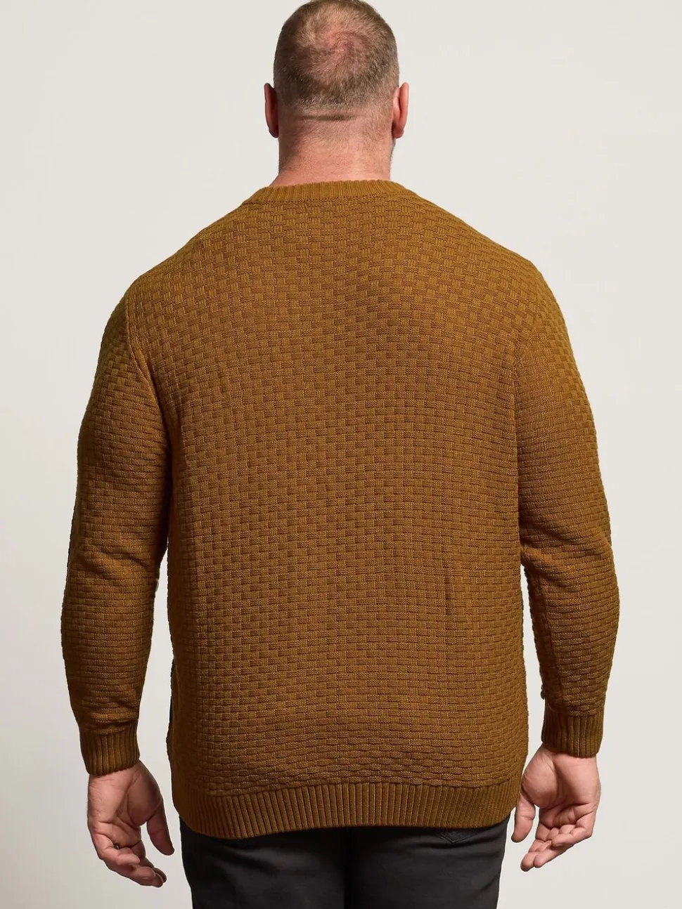 BadRhino Big & Tall Brown Textured Crew Neck Knitted Jumper