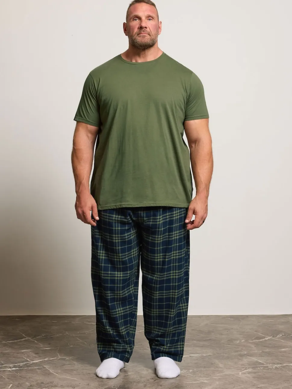BadRhino Big & Tall Green Checked T-Shirt amd Pyjama Bottoms Set