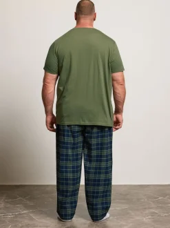 BadRhino Big & Tall Green Checked T-Shirt amd Pyjama Bottoms Set