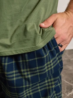 BadRhino Big & Tall Green Checked T-Shirt amd Pyjama Bottoms Set