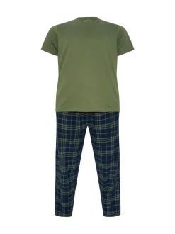 BadRhino Big & Tall Green Checked T-Shirt amd Pyjama Bottoms Set