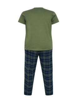 BadRhino Big & Tall Green Checked T-Shirt amd Pyjama Bottoms Set