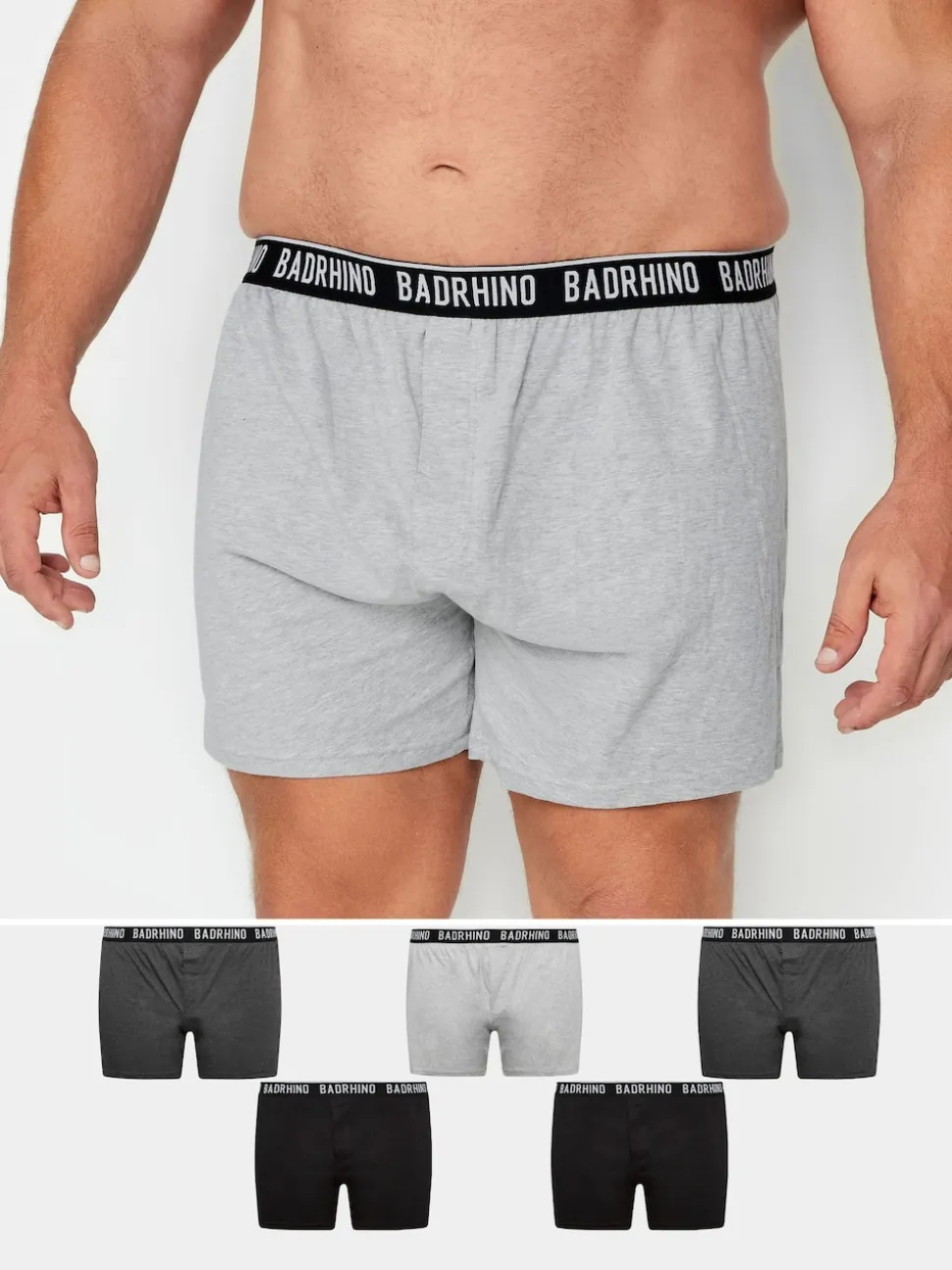 BadRhino Big & Tall Grey Boxers 5 Packs