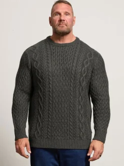 BadRhino Big & Tall Grey Crew Neck Cable Jumper