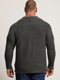 BadRhino Big & Tall Grey Crew Neck Cable Jumper