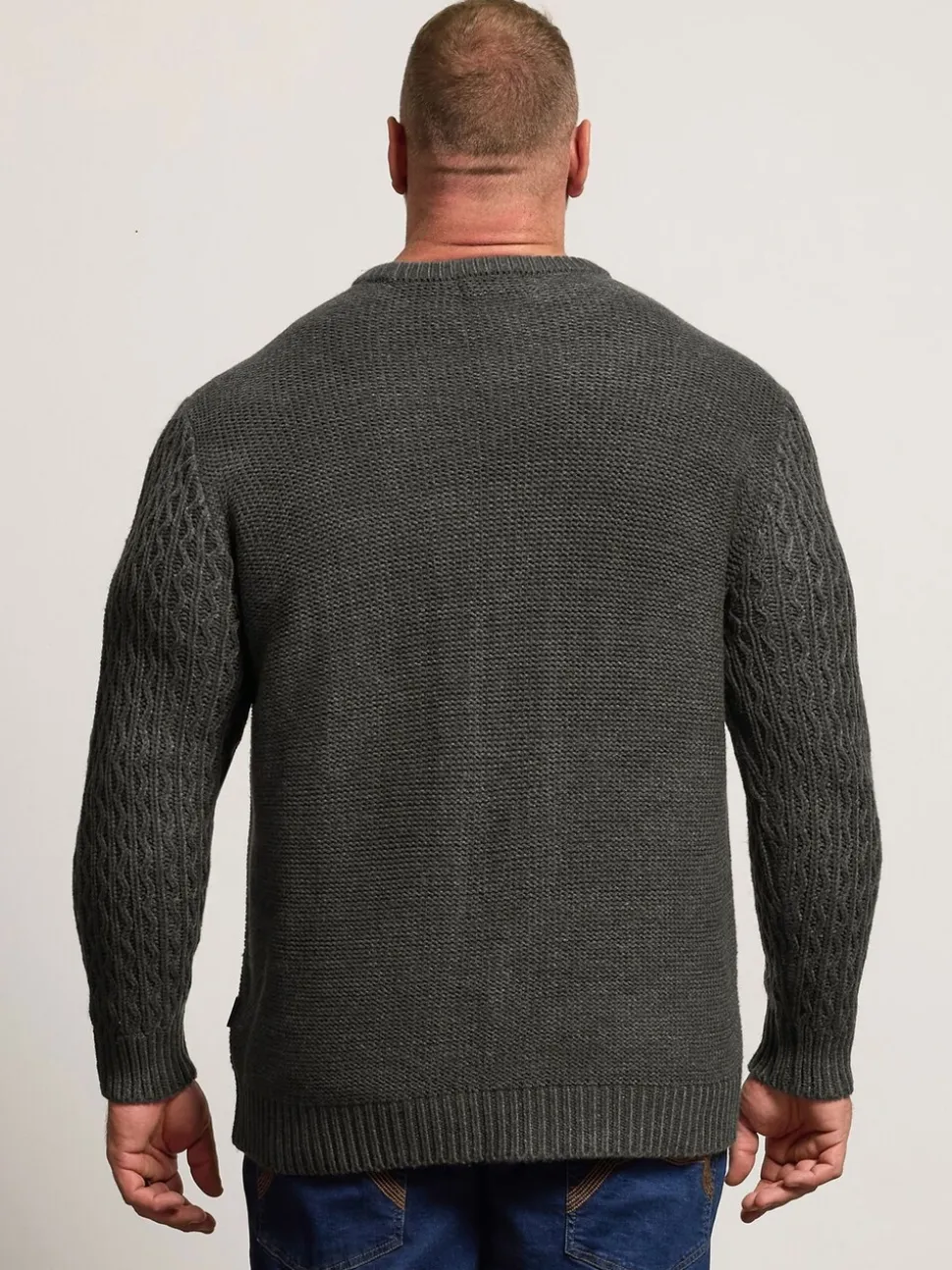 BadRhino Big & Tall Grey Crew Neck Cable Jumper