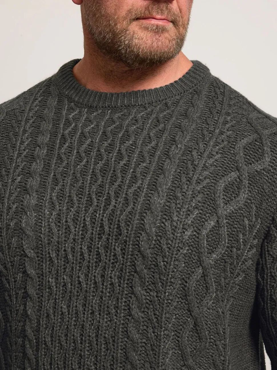 BadRhino Big & Tall Grey Crew Neck Cable Jumper