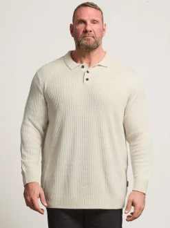 BadRhino Big & Tall Natural Chunky Ribbed Long Sleeve Knitted Polo Shirt