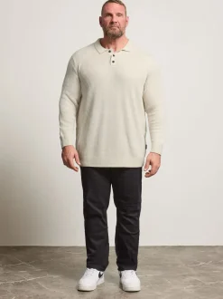 BadRhino Big & Tall Natural Chunky Ribbed Long Sleeve Knitted Polo Shirt