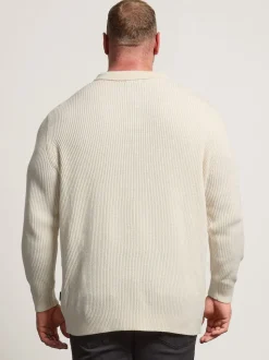 BadRhino Big & Tall Natural Chunky Ribbed Long Sleeve Knitted Polo Shirt