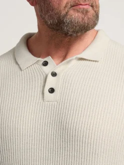 BadRhino Big & Tall Natural Chunky Ribbed Long Sleeve Knitted Polo Shirt