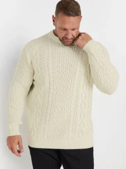 BadRhino Big & Tall Natural Heavy Cable Crew Jumper