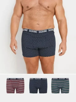 BadRhino Big & Tall Navy Blue Stripe & Spot Trunks 3 Pack