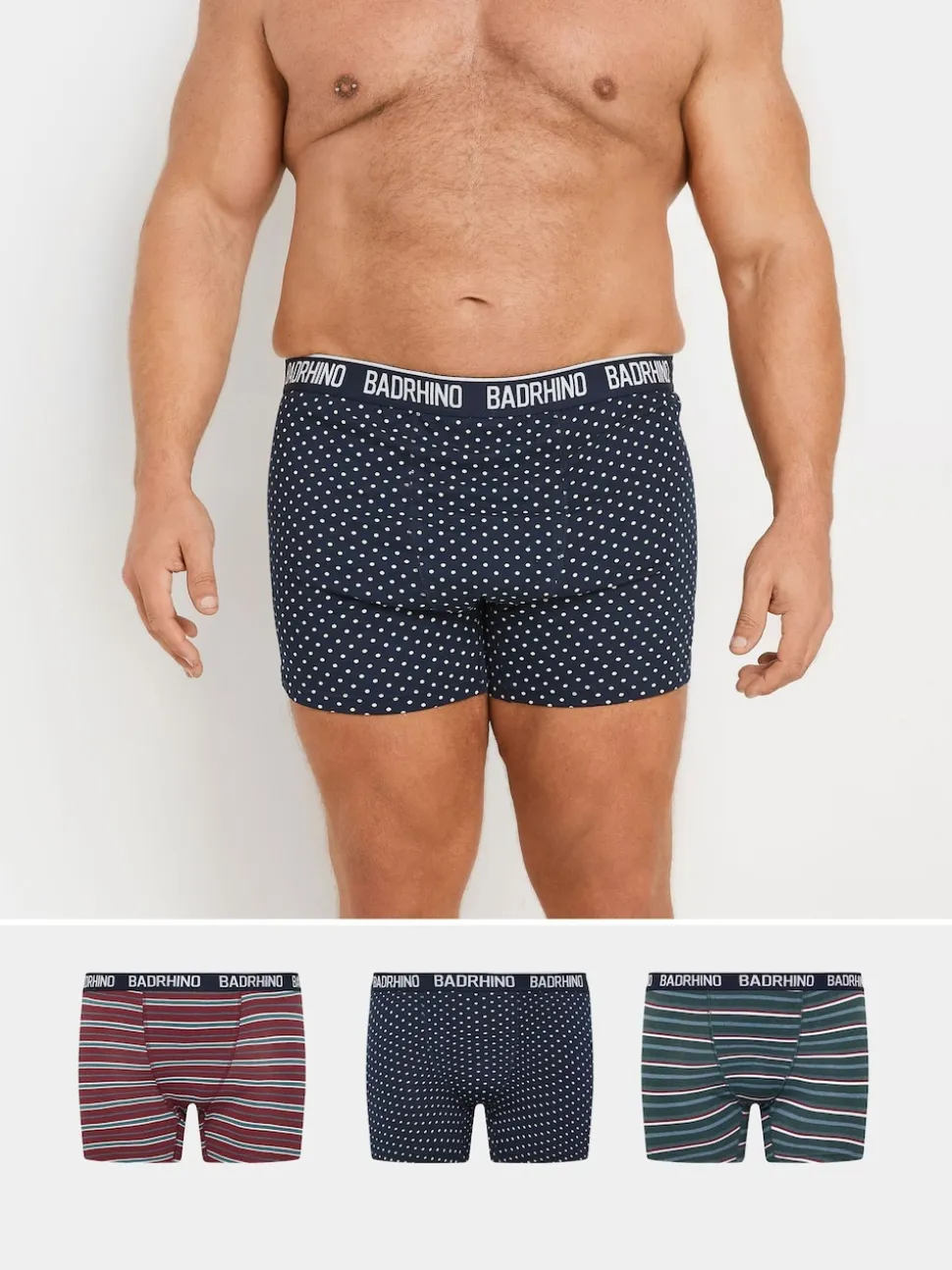 BadRhino Big & Tall Navy Blue Stripe & Spot Trunks 3 Pack