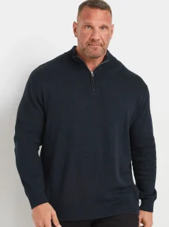 BadRhino Big & Tall Navy Blue Milano Quarter Zip Knit 100% Cotton Jumper