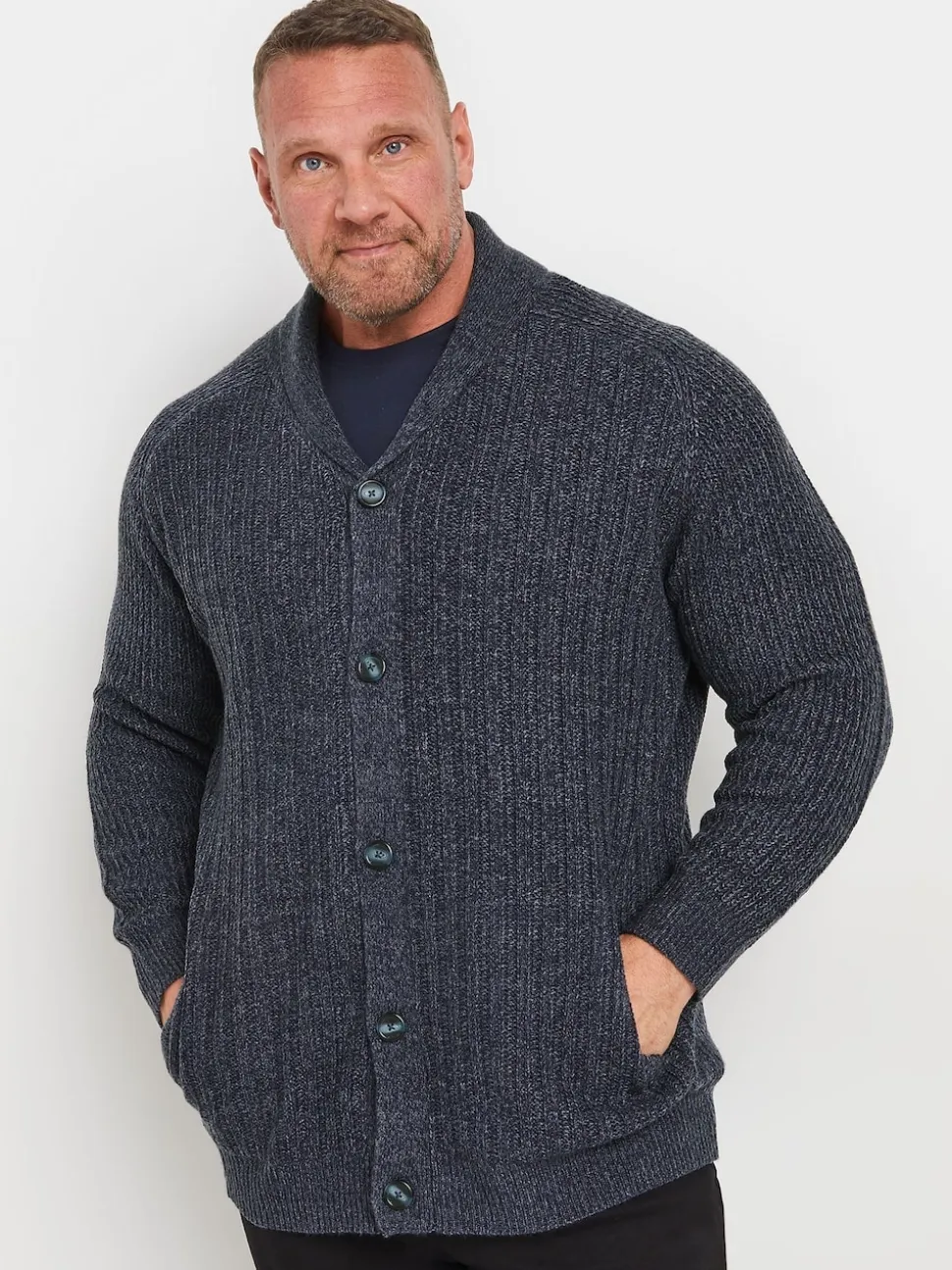 BadRhino Big & Tall Navy Blue Knitted Shawl Cardigan