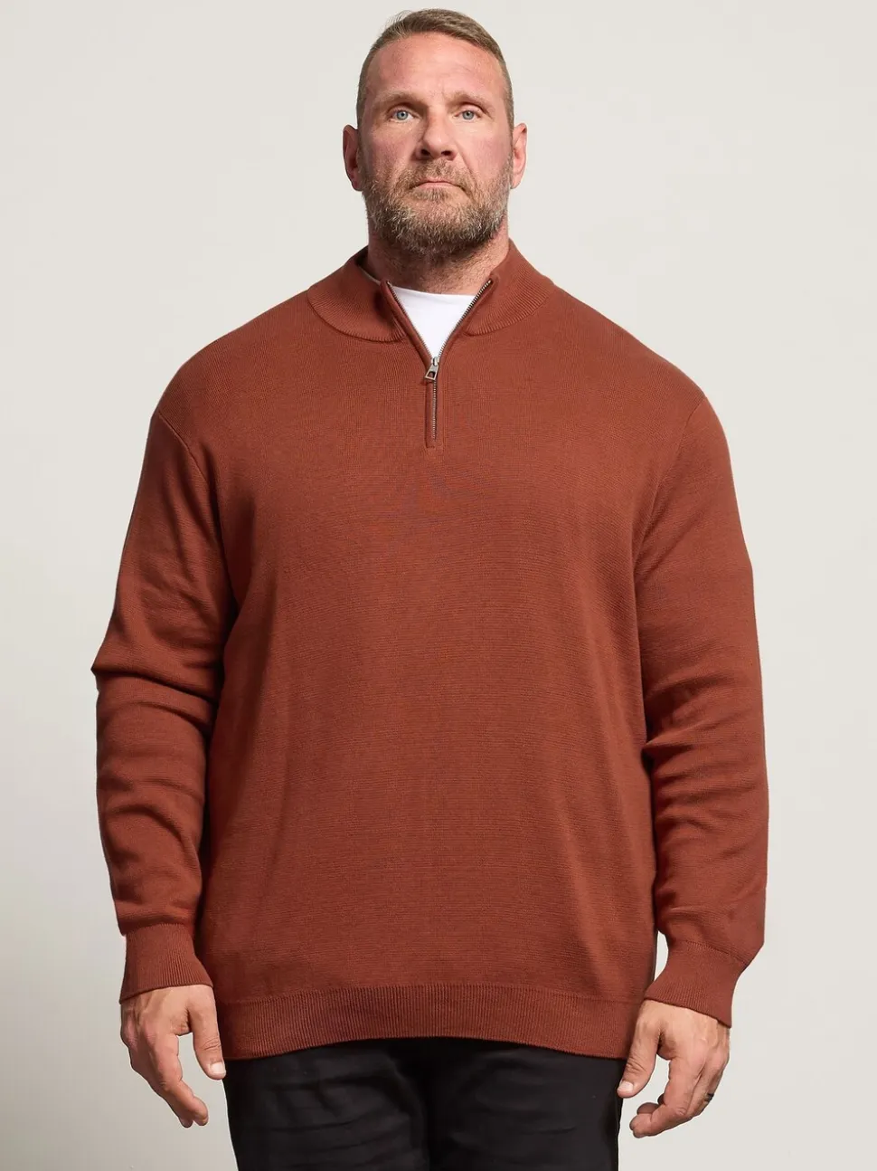 BadRhino Big & Tall Orange Milano Quarter Zip Knitted Jumper