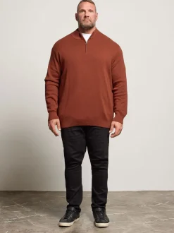 BadRhino Big & Tall Orange Milano Quarter Zip Knitted Jumper