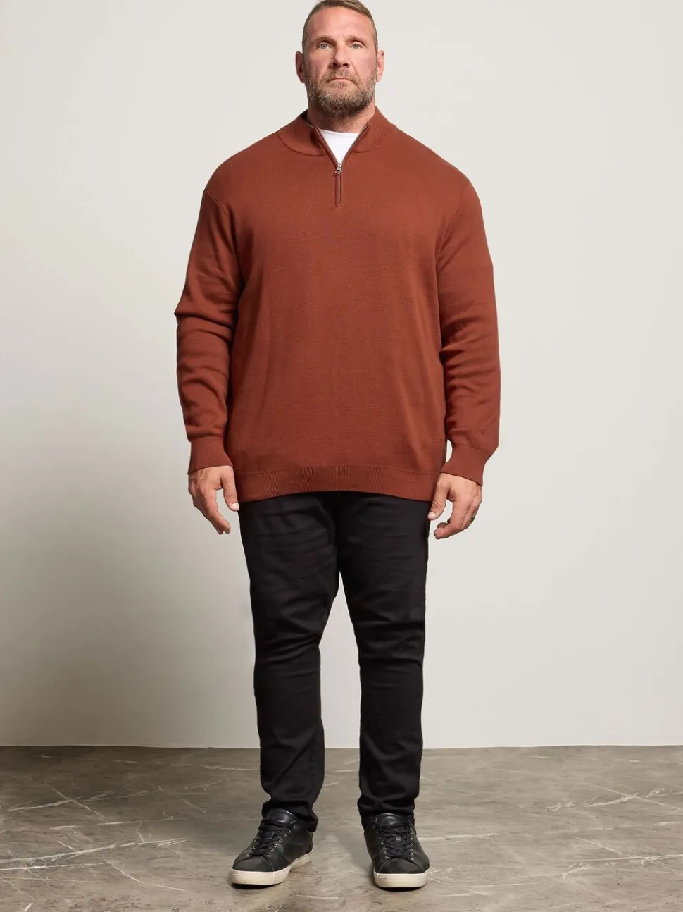 BadRhino Big & Tall Orange Milano Quarter Zip Knitted Jumper