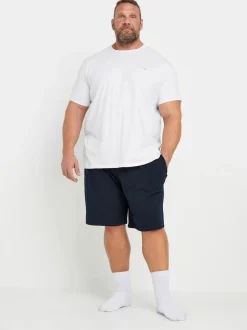 BadRhino Big & Tall White & Navy Blue Lounge 100% Cotton Shorts & T-Shirt Set