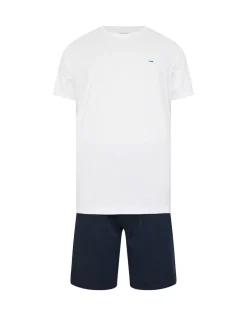 BadRhino Big & Tall White & Navy Blue Lounge 100% Cotton Shorts & T-Shirt Set