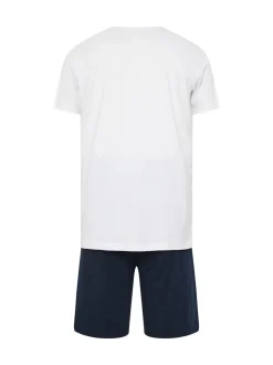 BadRhino Big & Tall White & Navy Blue Lounge 100% Cotton Shorts & T-Shirt Set