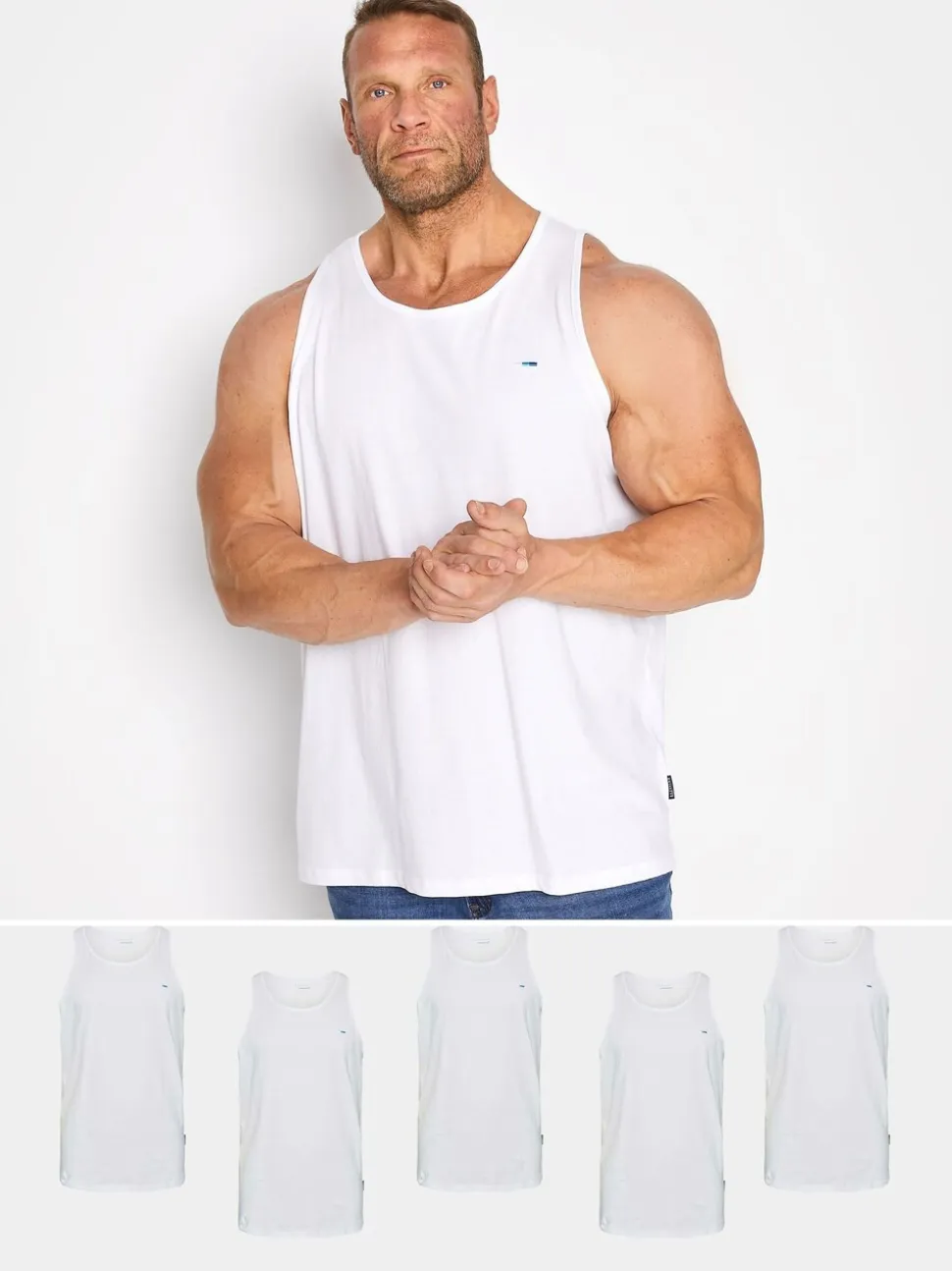 BadRhino Big & Tall White 100% Cotton Basic Vests 5 Pack