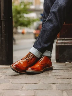 Base London Burnt Tan Brown Bristol Brogue Boot