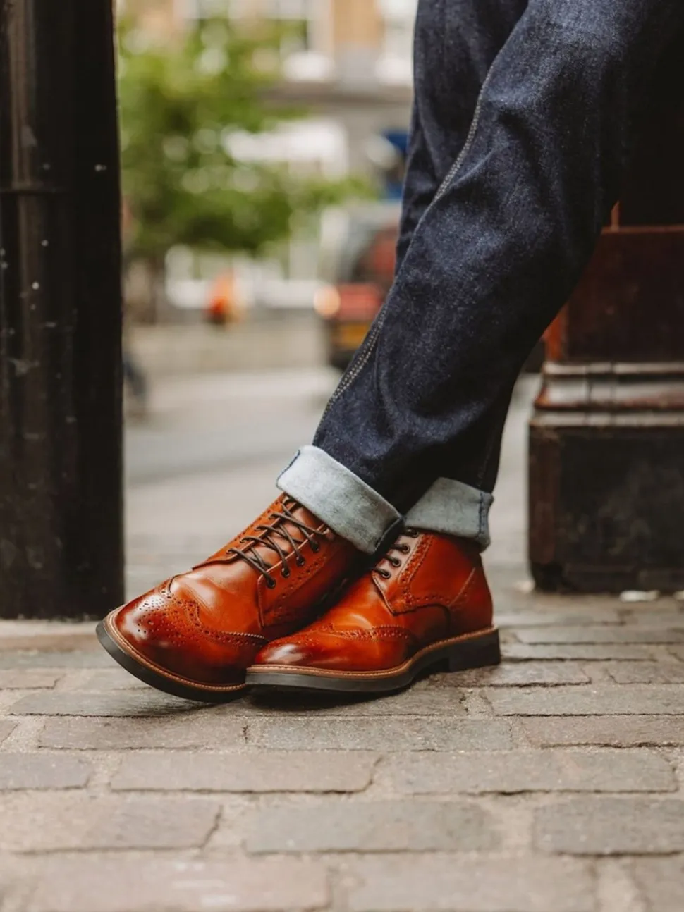 Base London Burnt Tan Brown Bristol Brogue Boot