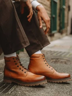 Base London Tan Brown Nickel 7 Eyelet Boot