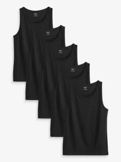 Black 100% Cotton Layering Vests 5 Pack