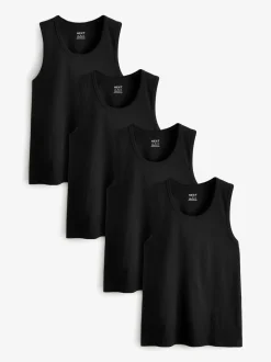 Black 100% Cotton Vests 4 Pack