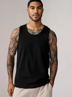 Black 100% Cotton Vests 4 Pack