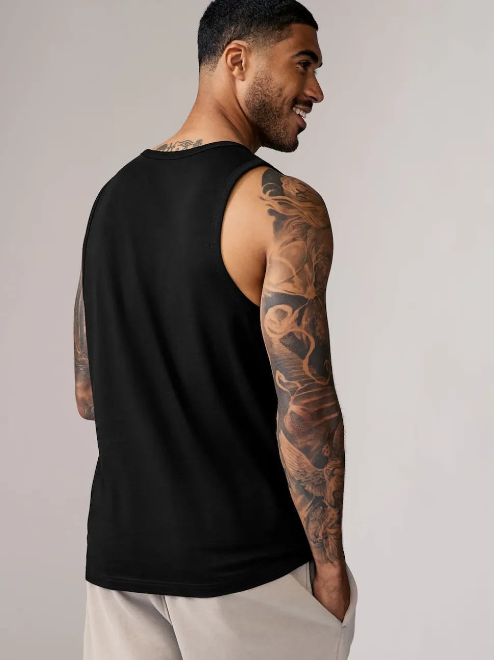 Black 100% Cotton Vests 4 Pack