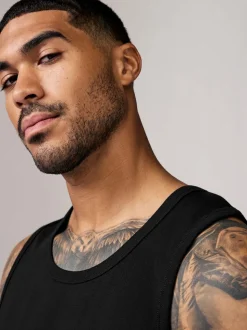 Black 100% Cotton Vests 4 Pack